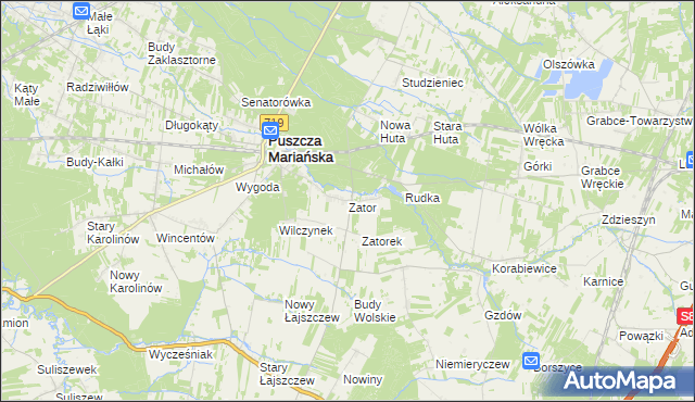 mapa Zator gmina Puszcza Mariańska, Zator gmina Puszcza Mariańska na mapie Targeo
