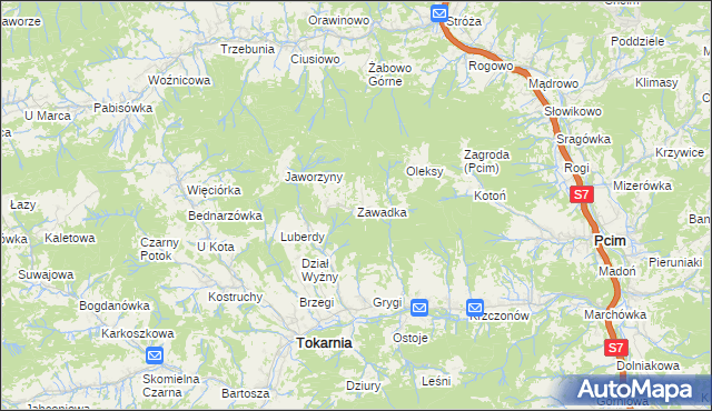 mapa Zawadka gmina Tokarnia, Zawadka gmina Tokarnia na mapie Targeo