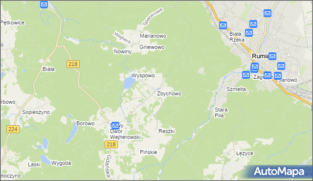 mapa Zbychowo, Zbychowo na mapie Targeo