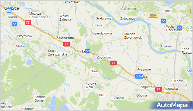 mapa Zbydniów gmina Zaleszany, Zbydniów gmina Zaleszany na mapie Targeo