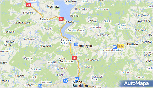 mapa Zembrzyce, Zembrzyce na mapie Targeo