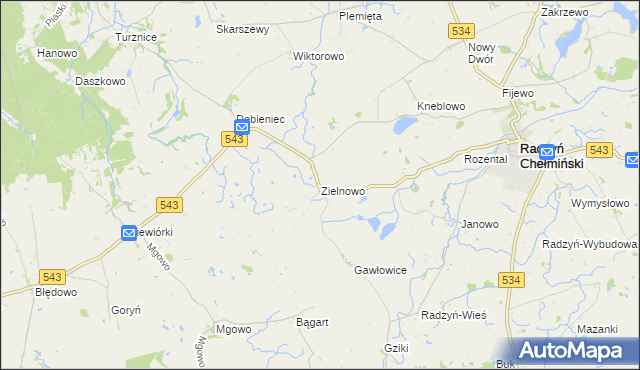 mapa Zielnowo gmina Radzyń Chełmiński, Zielnowo gmina Radzyń Chełmiński na mapie Targeo
