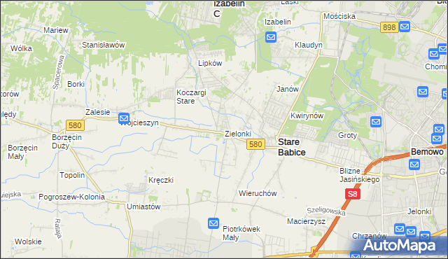 mapa Zielonki gmina Stare Babice, Zielonki gmina Stare Babice na mapie Targeo