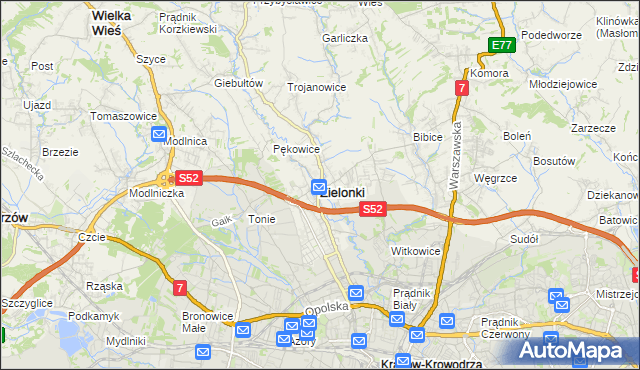 mapa Zielonki powiat krakowski, Zielonki powiat krakowski na mapie Targeo