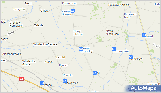 mapa Złaków Kościelny, Złaków Kościelny na mapie Targeo