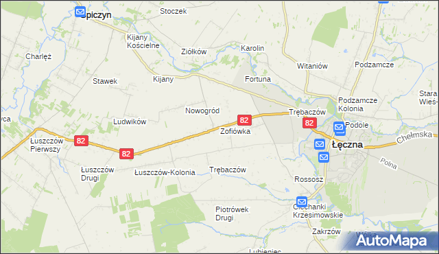 mapa Zofiówka gmina Łęczna, Zofiówka gmina Łęczna na mapie Targeo