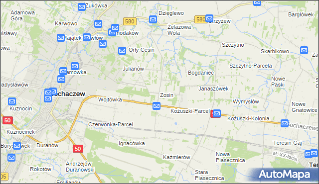 mapa Zosin gmina Sochaczew, Zosin gmina Sochaczew na mapie Targeo