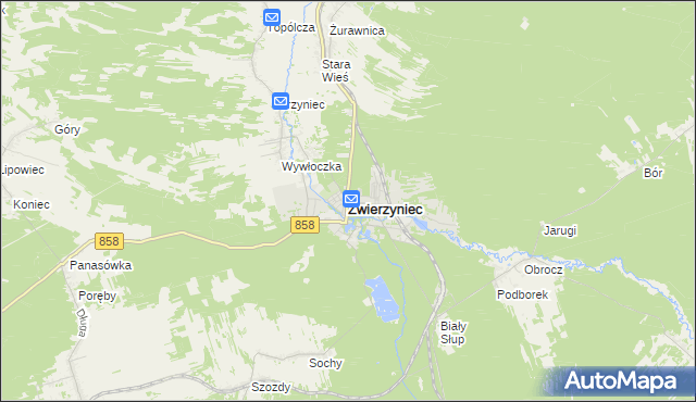 mapa Zwierzyniec powiat zamojski, Zwierzyniec powiat zamojski na mapie Targeo