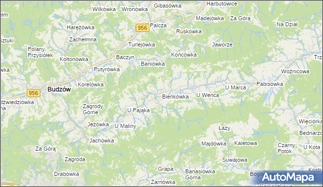 mapa Bieńkówka gmina Budzów, Bieńkówka gmina Budzów na mapie Targeo