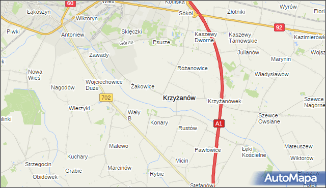 mapa Krzyżanów powiat kutnowski, Krzyżanów powiat kutnowski na mapie Targeo