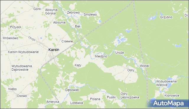 mapa Miedzno gmina Karsin, Miedzno gmina Karsin na mapie Targeo