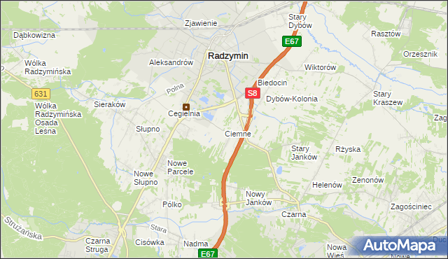 mapa Ciemne gmina Radzymin, Ciemne gmina Radzymin na mapie Targeo