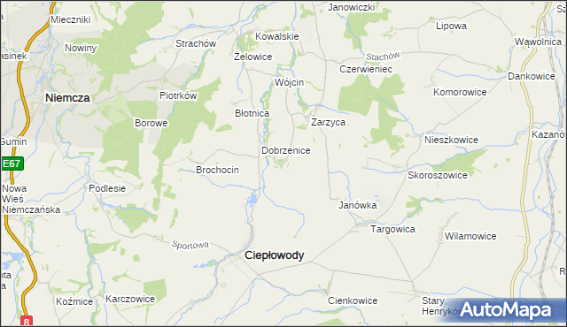 mapa Jakubów gmina Ciepłowody, Jakubów gmina Ciepłowody na mapie Targeo