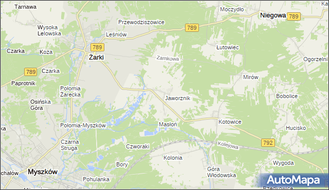 mapa Jaworznik gmina Żarki, Jaworznik gmina Żarki na mapie Targeo