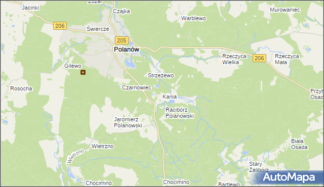 mapa Kania gmina Polanów, Kania gmina Polanów na mapie Targeo