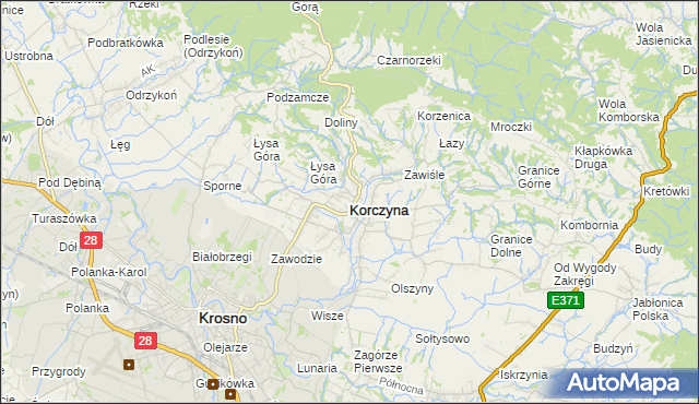 mapa Korczyna powiat krośnieński, Korczyna powiat krośnieński na mapie Targeo