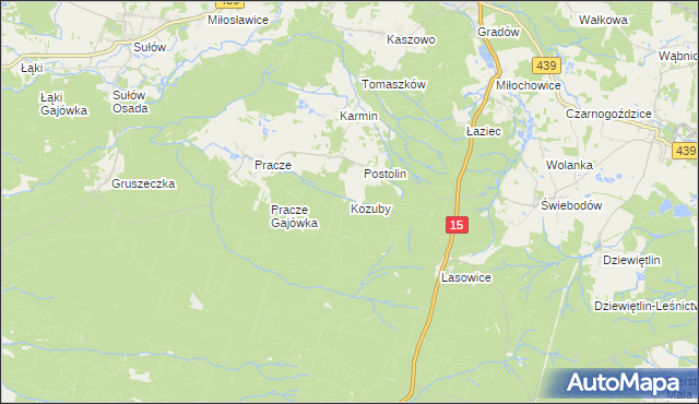 mapa Kozuby gmina Milicz, Kozuby gmina Milicz na mapie Targeo