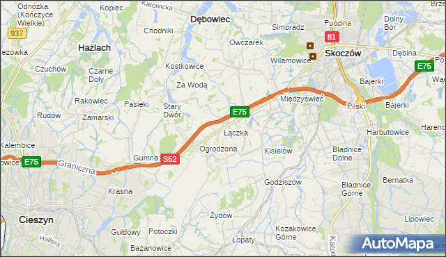 mapa Łączka gmina Dębowiec, Łączka gmina Dębowiec na mapie Targeo