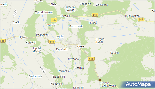 mapa Łyse powiat ostrołęcki, Łyse powiat ostrołęcki na mapie Targeo