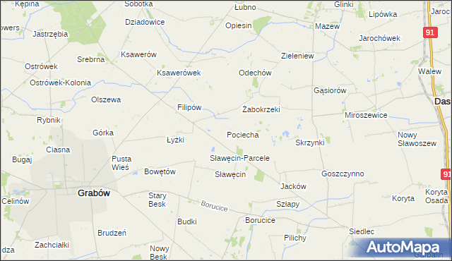 mapa Pociecha gmina Grabów, Pociecha gmina Grabów na mapie Targeo