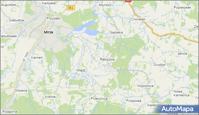 mapa Rębiszów, Rębiszów na mapie Targeo