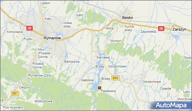 mapa Sieniawa gmina Rymanów, Sieniawa gmina Rymanów na mapie Targeo