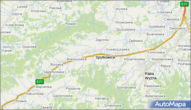 mapa Spytkowice powiat nowotarski, Spytkowice powiat nowotarski na mapie Targeo