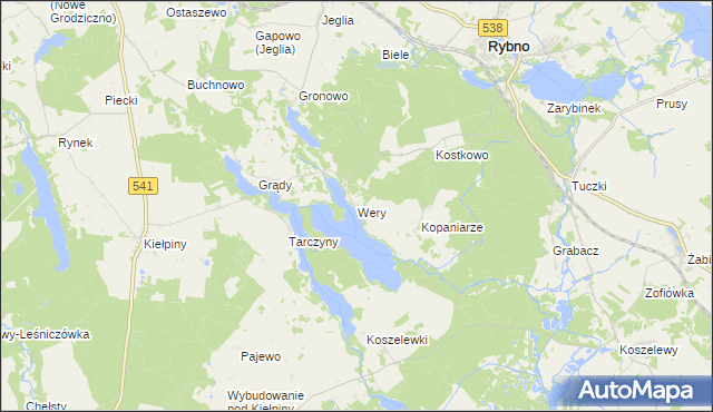 mapa Wery gmina Rybno, Wery gmina Rybno na mapie Targeo