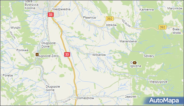 mapa Wilkanów, Wilkanów na mapie Targeo