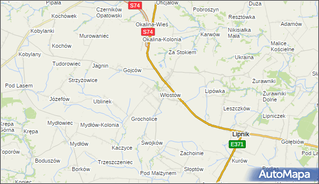 mapa Włostów gmina Lipnik, Włostów gmina Lipnik na mapie Targeo