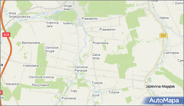 mapa Żabia Wola gmina Strzyżewice, Żabia Wola gmina Strzyżewice na mapie Targeo