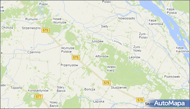 mapa Alfonsów gmina Słubice, Alfonsów gmina Słubice na mapie Targeo
