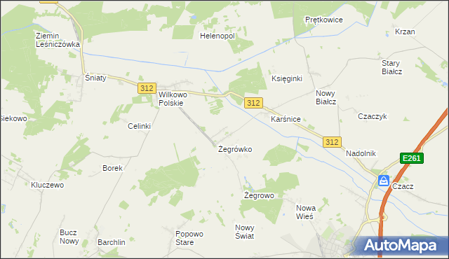 mapa Bielawy gmina Śmigiel, Bielawy gmina Śmigiel na mapie Targeo