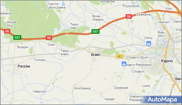 mapa Bralin powiat kępiński, Bralin powiat kępiński na mapie Targeo