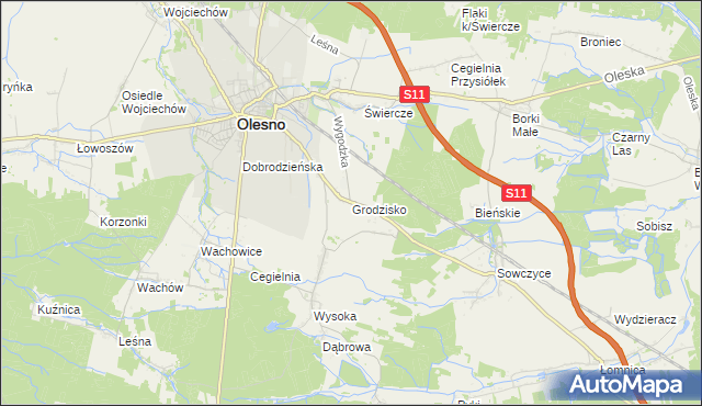 mapa Grodzisko gmina Olesno, Grodzisko gmina Olesno na mapie Targeo