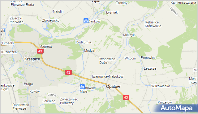 mapa Iwanowice Duże, Iwanowice Duże na mapie Targeo