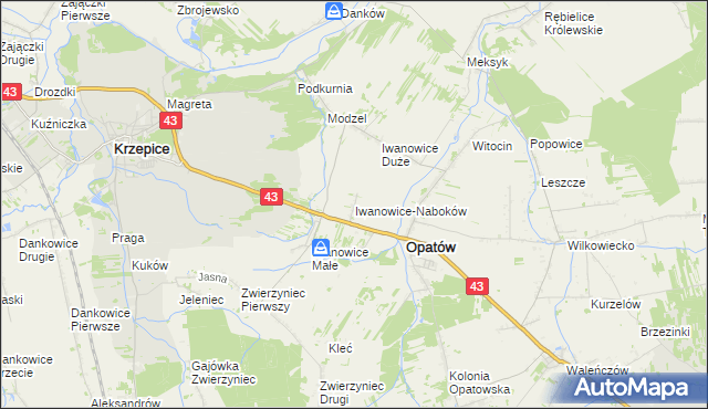 mapa Iwanowice-Naboków, Iwanowice-Naboków na mapie Targeo