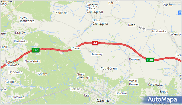 mapa Jaźwiny gmina Czarna, Jaźwiny gmina Czarna na mapie Targeo