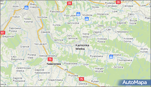 mapa Kamionka Wielka, Kamionka Wielka na mapie Targeo