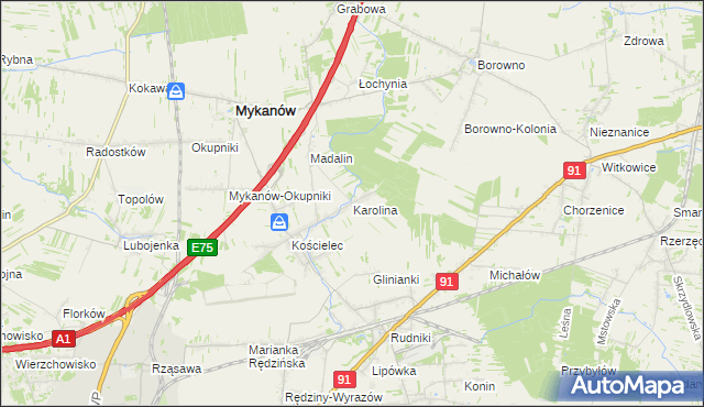 mapa Karolina gmina Rędziny, Karolina gmina Rędziny na mapie Targeo