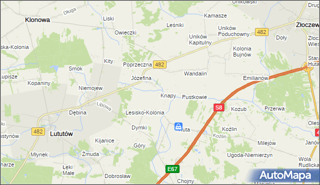mapa Knapy gmina Lututów, Knapy gmina Lututów na mapie Targeo