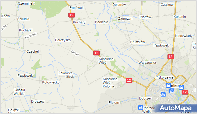 mapa Kościelna Wieś gmina Gołuchów, Kościelna Wieś gmina Gołuchów na mapie Targeo