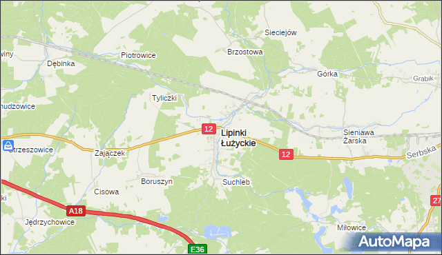 mapa Lipinki Łużyckie, Lipinki Łużyckie na mapie Targeo