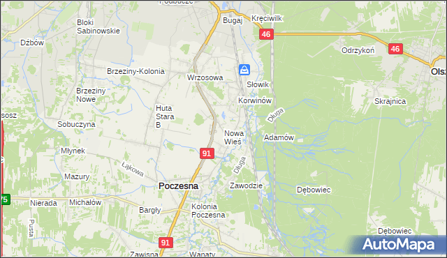 mapa Nowa Wieś gmina Poczesna, Nowa Wieś gmina Poczesna na mapie Targeo