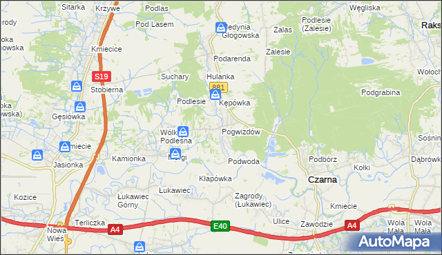 mapa Pogwizdów gmina Czarna, Pogwizdów gmina Czarna na mapie Targeo