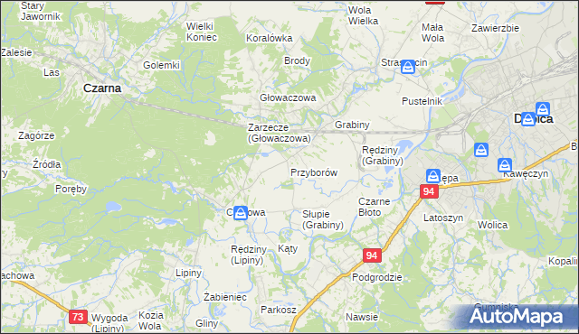 mapa Przyborów gmina Czarna, Przyborów gmina Czarna na mapie Targeo