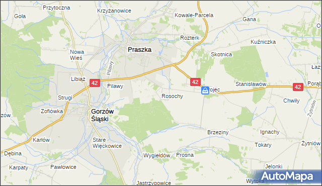 mapa Rosochy gmina Praszka, Rosochy gmina Praszka na mapie Targeo