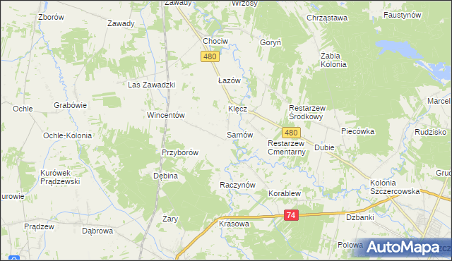 mapa Sarnów gmina Widawa, Sarnów gmina Widawa na mapie Targeo