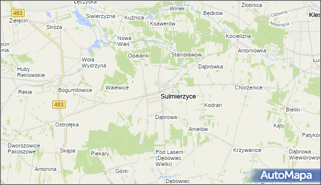 mapa Sulmierzyce powiat pajęczański, Sulmierzyce powiat pajęczański na mapie Targeo
