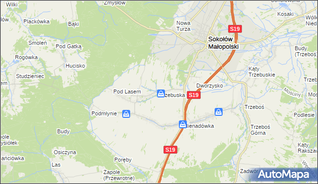 mapa Trzebuska, Trzebuska na mapie Targeo